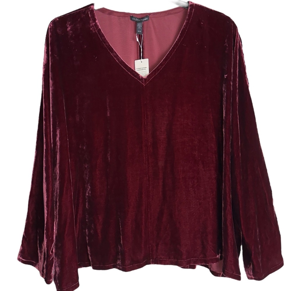 Eileen‎ Fisher Womens XL Claret Red Silk Viscose Dolman Sleeve V-Neck Top NWT